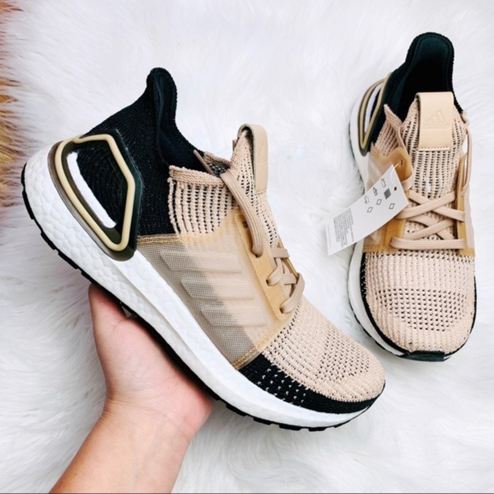 adidas Ultraboost Knit Sneakers in Beige, Black & White